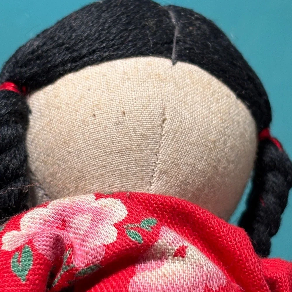 Vintage Chinese Cloth Dolls Pair Traditional Samfu Cheongsam Folk Art Blue‎ Red